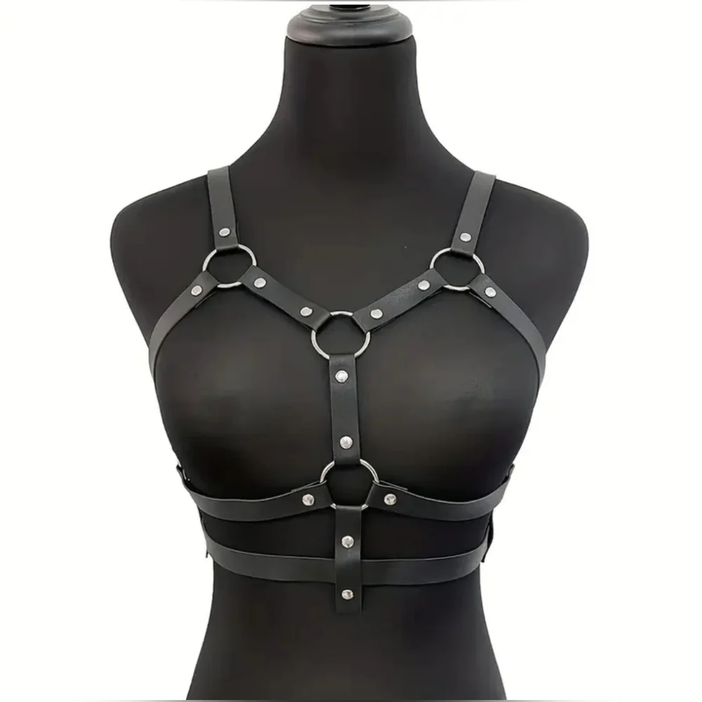 Plus Women's Black Adjustable Pu Leather Punk Harness Belt